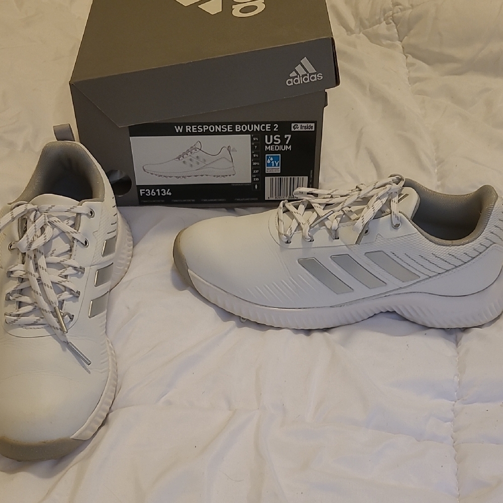 Adidas Metallic Silver Gray White Golf Shoes Excellent Used Condition Size 7 Med